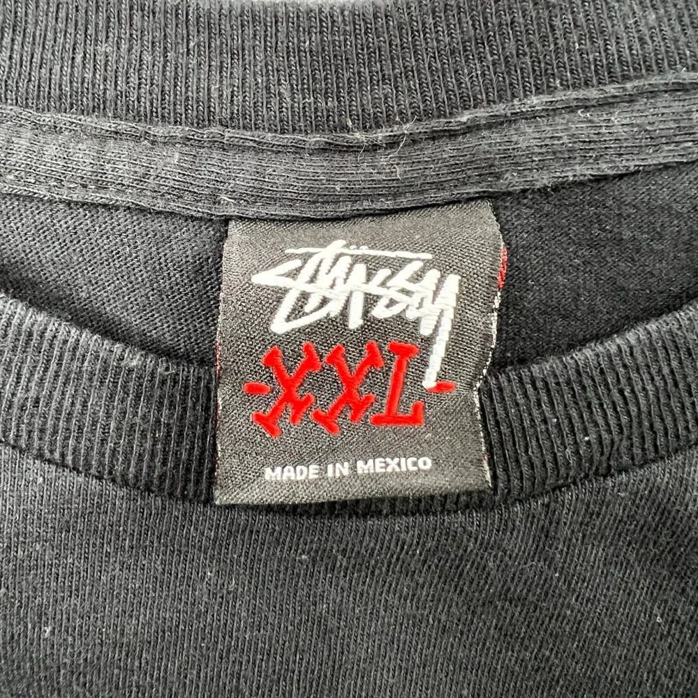 Stussy Old School Graphic T-Shirt Mens XXL Black‎ Neon Green World Tribe Logo